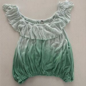 Free People Ombre Ruffle Blouse in Green Shades